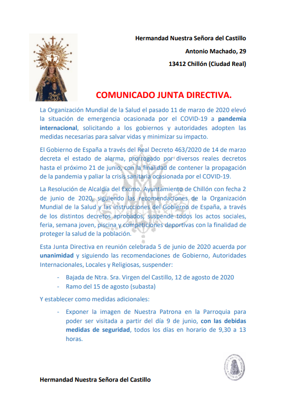 Comunicado Hermandad